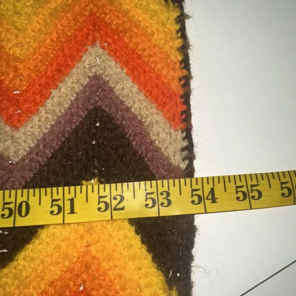 Vintage 70s Style Handmade Crochet Afghan Blanket 54x75 Zig Zag Chevron Brown